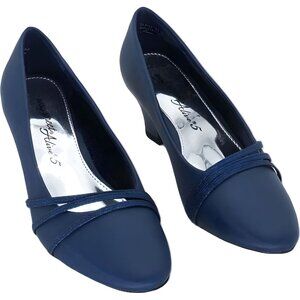 Easy Street Cristiny Navy Satin Pumps for Women, Size 6.5
